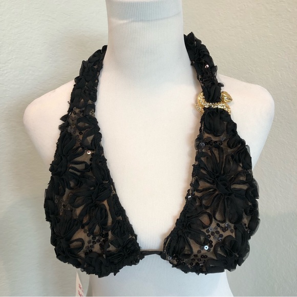 Sequin Mesh and Lace 5-Way Bikini Top D to DDD Custom Made by Pango Pango - Picture 11 of 13